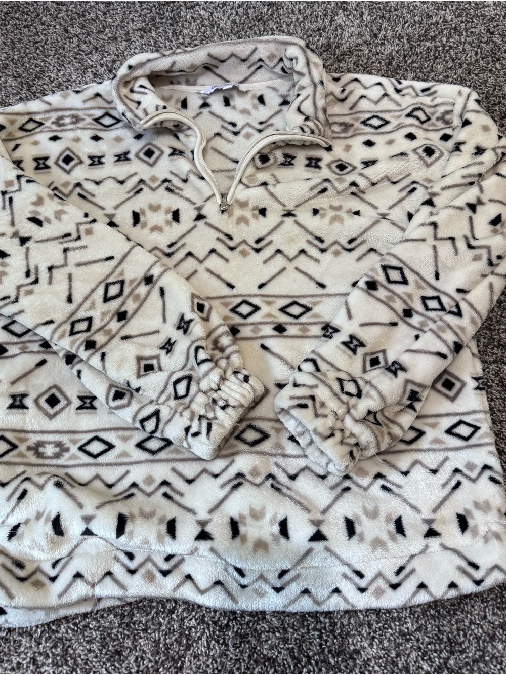 Cozy Cream Tribal Print Quarter-Zip Fleece Hoodie